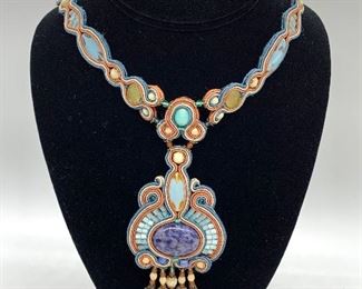 Handcrafted Necklace by Dori Csengeri; Dori Csengeri's universe is inspired by fashion and art. Dori's unique jewelry is impeccably hand embroidered at her atelier, by talented artisans. 