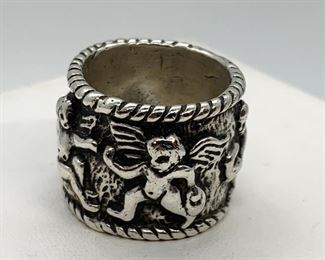Rebecca Collins Sterling Cupid Ring. Very sweet ring adorned with cherubs. Size 6.5.