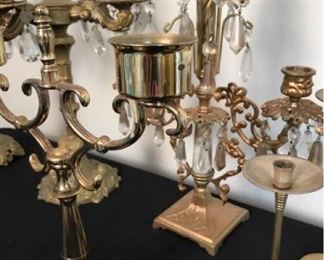 Brass Candlesticks and Painted Candelabra