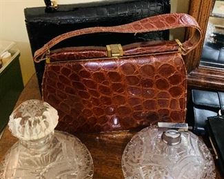 Vintage handbags and bohemian crystal perfume bottles 