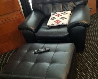 black leather lounge chair with ottoman