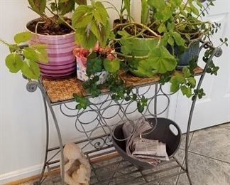 plant stand with wine rack, satin chrome