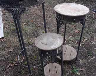 Wood Top Metal Plant Stands