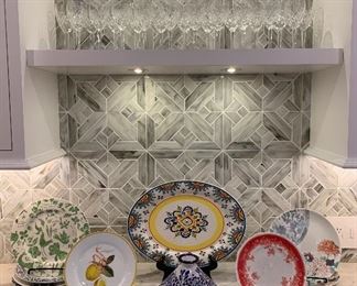 Featured Artist Signed Tangine, William Sonoma lemon dish set (4), Euro Ceramic Platter, Collection of beautiful french Floral dishes. Purchase in person at sale.