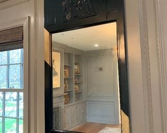 $300 Black and Gold Gloss Paint Finished Vintage Framed Mirror 33”x62”