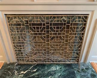 $150 Single- Panel Fireplace Screen, This light burnished Gold Geometric Single Panel Fireplace Fire Screen with Mesh 41” Find this At Neiman Marcus for $370 Buy it here for $150