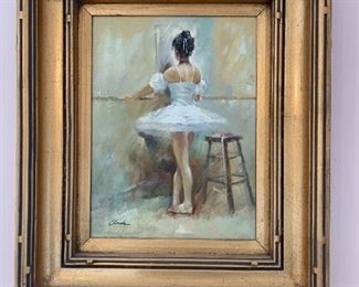 $100 Beautiful Oil Painting in Gorgeous  Ornate Gold Frame. It is the perfect gift for your budding ballerina! 21x3x25