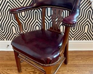 $48. Circa 1980’s Barrett Furniture Burgandy Vinyl Nailhead armchair in good, sturdy condtion.