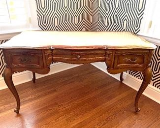 $100. Elegant Weiman Antique Writing Desk, painted and distressed for a bit more of an updated fun look. Condition is FAIR - needs paint. Solid and functional. 53”x25”x30”