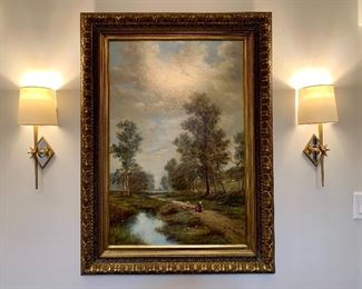 $350-Large format, original oil on canvas, landscape, sheep scene. 33X45.