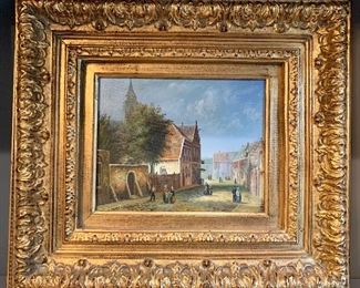 $100 Oil on Canvas Village scene 19x18
