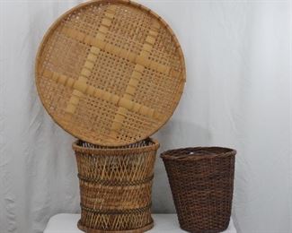 Wicker/basket trash cans and tray
