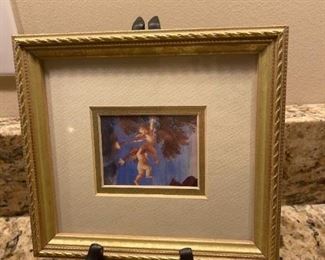 LOT 6659 Framed cherub print with stand 8" width x 6"height $35 
