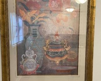 LOT 6687 Large print of pottery vase with florals 4' width x 3'-1/2 feet height $155 
