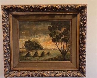 LOT 6698 Oil painting landscape 2'7"width x 2'4" height Artist: M.V. Calbergh $395 
