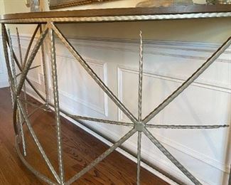 LOT 6729 Wood and metal buffet table 7' width x 2'5 length x 3'5 height $680 
