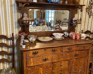 Large ornate Oak buffet with mirror