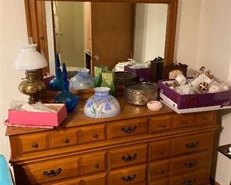 maple dresser and mirror