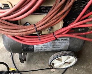 #12) $75 - Sears Craftsman air compressor paint sprayer, 12 gallon tank, maximum delivery 100 psi with compression hoses.