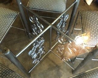 #60) $325 - Iron Table with Glass Top and 5 Iron/Fabric Chairs.  48 inch table.  