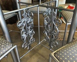 #60) $325 - Iron Table with Glass Top and 5 Iron/Fabric Chairs.  48 inch table.  