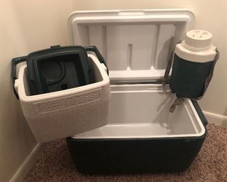 #61b) $35 - Coleman 34qt cooler, 6 pack cooler, and 1 liter canteen