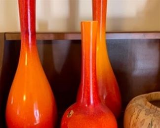 Vintage Royal Haegar red and orange firecracker vases