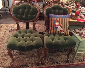 Victorian green velvet chairs