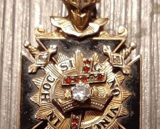 Antique gold Masonic Templar watch fob w/Diamond & rubies