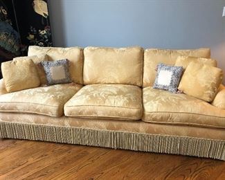 Baker Sofa Custom Silk Fabric with Accent Fringe
Baker Lawson Style Sofa from Crown & Tulip Collection  90 W in. x 38 D in. x 35 H in.

