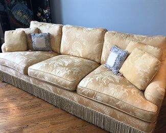 Baker Sofa Custom Silk Fabric with Accent Fringe
Baker Lawson Style Sofa from Crown & Tulip Collection  90 W in. x 38 D in. x 35 H in.
