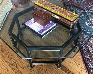 Black Lacquer Octagon Base with Glass Top Cocktail table  