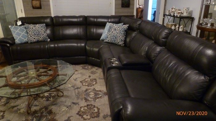 NEW Charcoal Grey Leather Sectional - Perfect Condition - Reclines