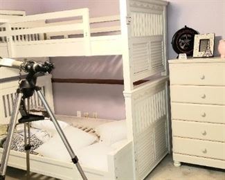 Bunk beds, chest-of-drawers, 2 telescopes