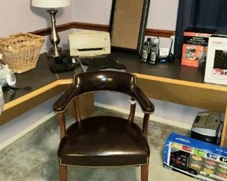 Corner Desk, 2 office chairs, misc electronics