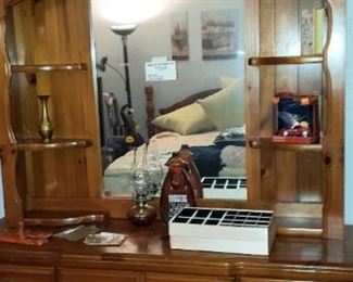 Queen bedroom set with headboard, mattress, boxsprings, triple dresser with mirror & chest-of-drawers