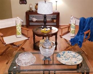 Directors chairs with extra canvas replacements + sofa table, side table & coffee table