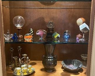 Grouping of seven paperweights one has been repaired 200 all call 248 672 6663
Cube on stand sold