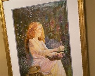 Painting girl and gold frame MM Roberts 350
