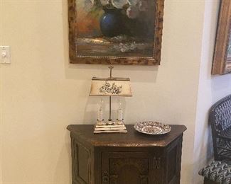 Painting lamp and oak cabinet