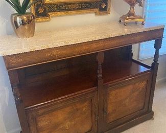 Antiqur marble top marquetry buffet 675