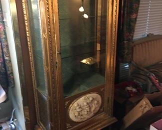 French Vitrine (display cabinet), 19th century.  Glass shelves, lined with silk