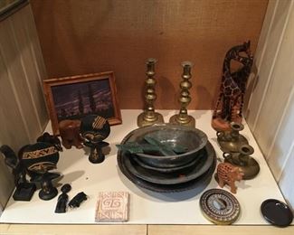 Turkish and Middle Eastern metal ware, small African carvings 