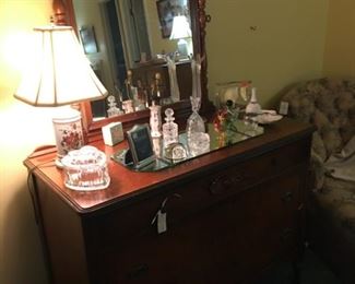 Dresser & mirror, crystal frames, perfumes