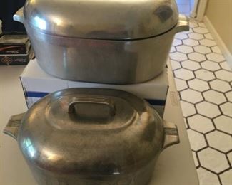 Large Wagner Ware Magnalite roaster w/ insert & lid (starting at $240), 8 quart roaster with lid (starting at $95)