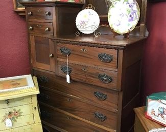 Beautifully restored Chest with hat box and glove drawers and swing mirror.
