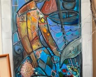 Bill Rane acrylic on canvas, art glass sculpture