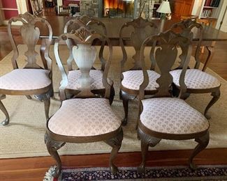 Vintage Queen Anne Dining Table Chairs - Set of 6