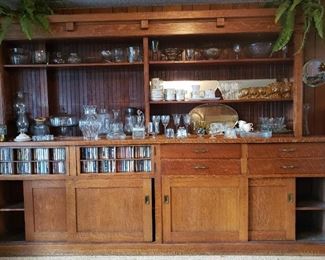 Antique floor to ceiling storage cabinet from train station/hotel in the midwest. 10'W x 7'H x 19" D