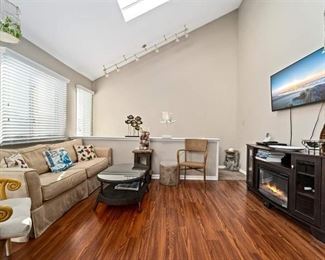 Living room furniture; Pergo floating floor (wall-mount TV and cabinet below not for sale )